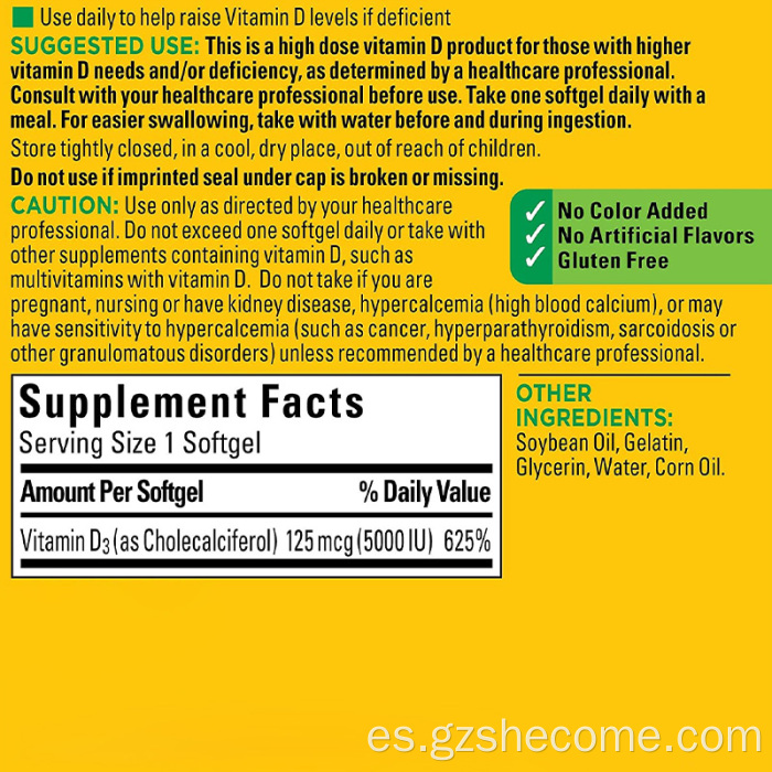 Suplemento dietético para soporte de dientes Vitamina D3 Softgels